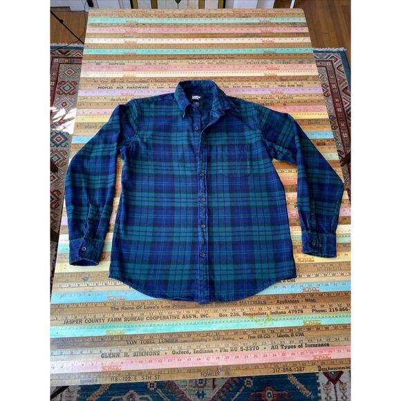Lands' End Mens M Flannel Shirt Plaid Green Blue Tartan Plaid Button Up Heritage - Picture 1 of 9